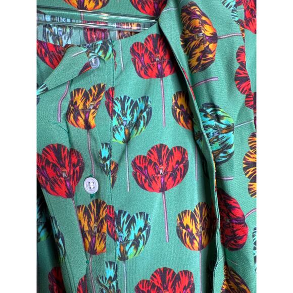 2010s Ann Mashburn Green Floral Printed Bow Blouse size  Small - Picture 14 of 15